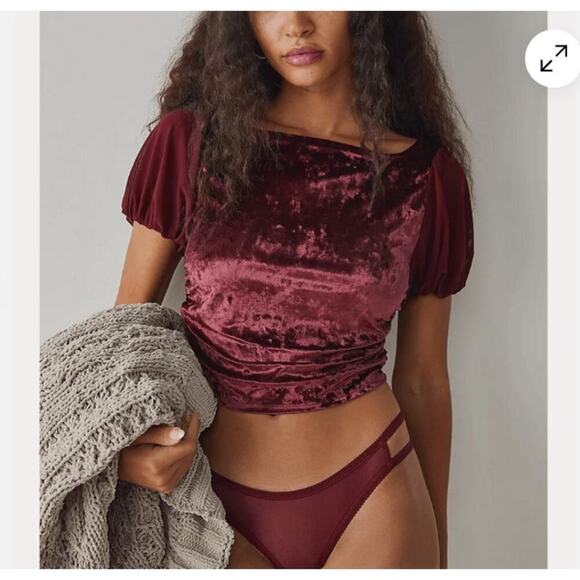 Free People Womens Velvet Crop Top Size M Midnight Mood Red Burgundy Whimsigoth - Picture 1 of 13